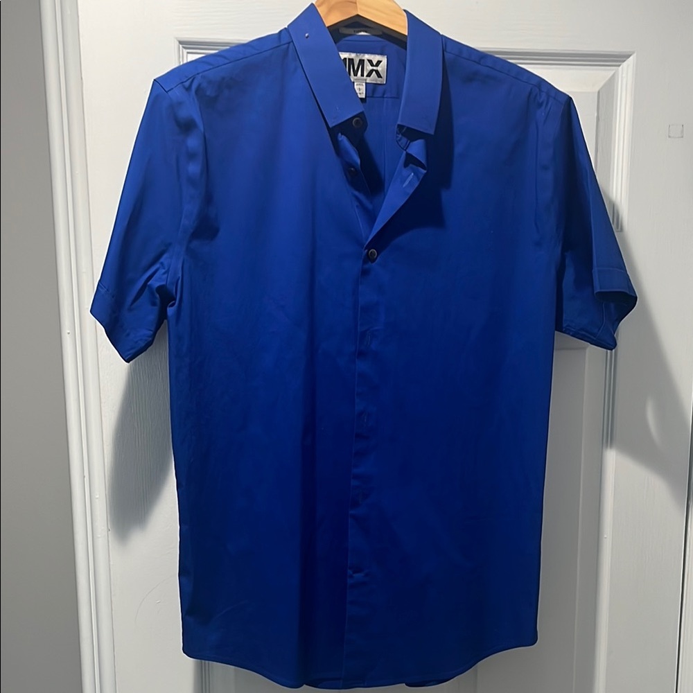 Express Blue Casual Fitted Button Down Shirt